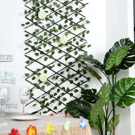 AliKopy 17"x95" Expandable Wooden Lattice Fence with Artificial Ivy Vi