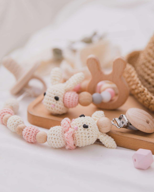 Charming Rabbit Teething Cart Chain - Safe and Fun Teething Accessory for Babies