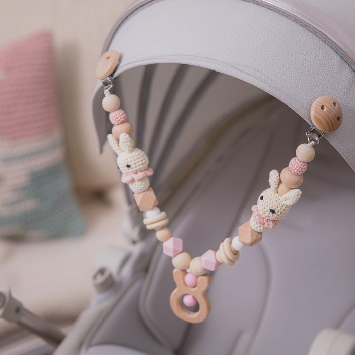 Rabbit-themed Wooden Teething Toy Cart Chain - Stimulating Teething Aid for Infants