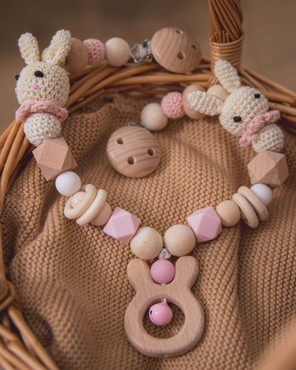 Charming Rabbit Teething Cart Chain - Safe and Fun Teething Accessory for Babies
