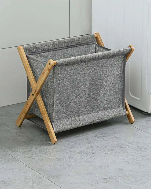 Chic X-Design Foldable Bamboo Laundry Basket - Elegant Fabric Organizer