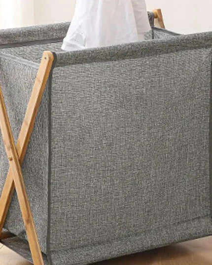 Chic X-Design Foldable Bamboo Laundry Basket - Elegant Fabric Organizer