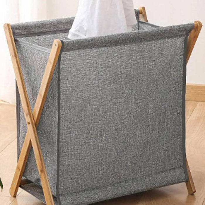 X-Shape Collapsible Laundry Hamper - Stylish Fabric and Bamboo Clothes Storage Basket