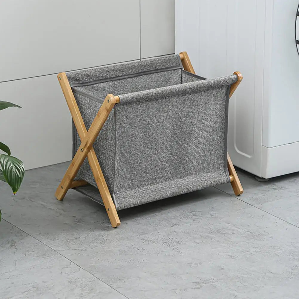 X-Shape Collapsible Laundry Hamper - Stylish Fabric and Bamboo Clothes Storage Basket
