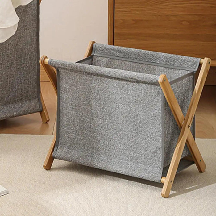 Elegant X-Design Foldable Laundry Basket - Premium Fabric and Bamboo Storage Solution