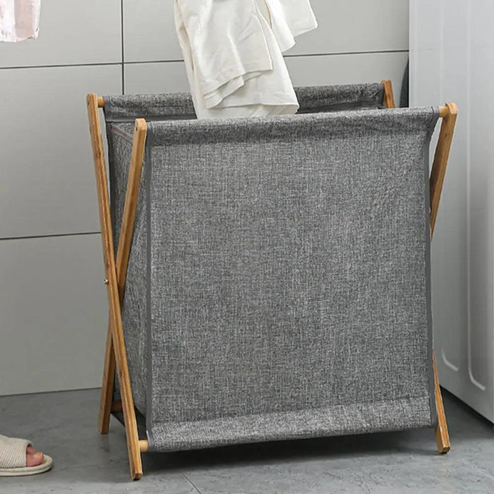 Elegant X-Design Foldable Laundry Basket - Premium Fabric and Bamboo Storage Solution