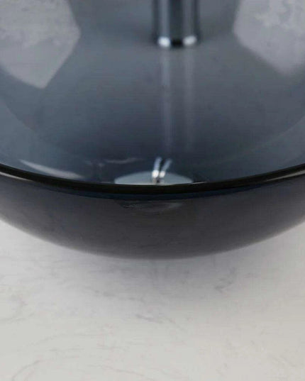 Stylish Hand-Painted Grey Tempered Glass Bathroom Sink Ensemble with Faucet and Chrome Drain Kit