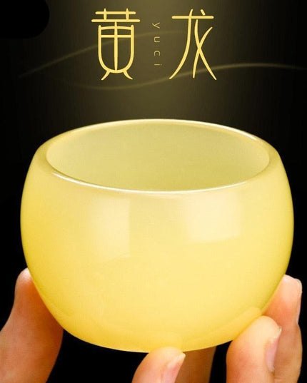 Elegant Yellow Dragon Jade Porcelain Zen Tea Cup for Tea Enthusiasts
