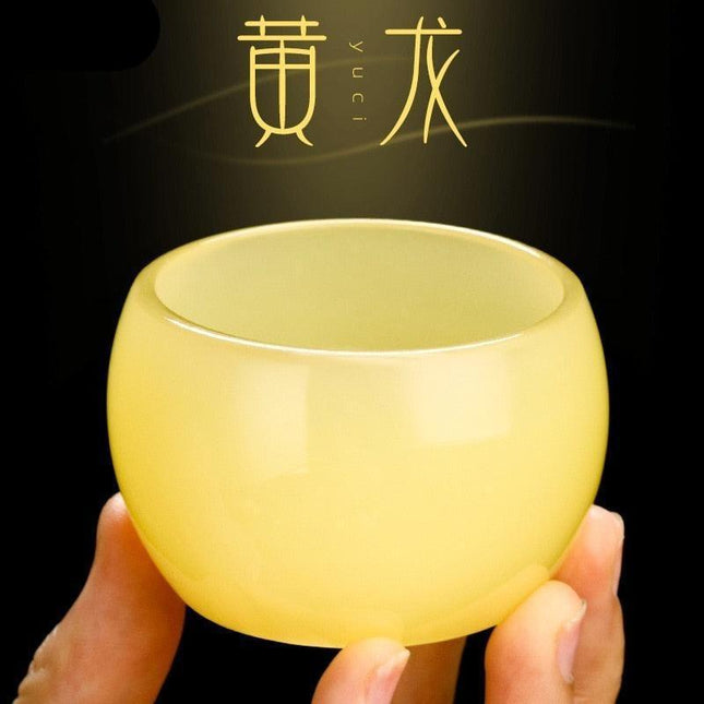 Elegant Yellow Dragon Jade Porcelain Zen Tea Cup for Tea Enthusiasts