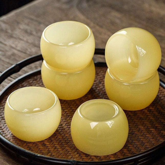 Elegant Yellow Dragon Jade Porcelain Zen Tea Cup for Tea Enthusiasts
