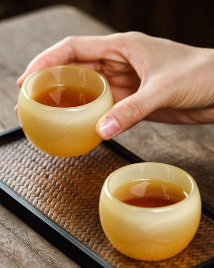 Elegant Yellow Dragon Jade Porcelain Zen Tea Cup for Tea Enthusiasts
