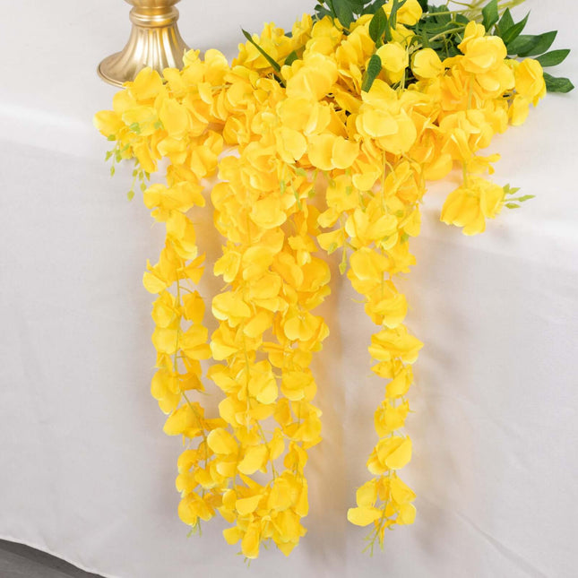 AliKopy 5 Pack 44" Yellow Silk Wisteria Flower Garlands, Realistic Vin