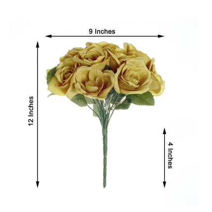 AliKopy 12" Gold Velvet-Like Artificial Rose Bouquet, Lifelike Design