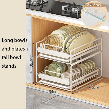 Pull-Out Kitchen Dish Rack Organizer with Adjustable Storage