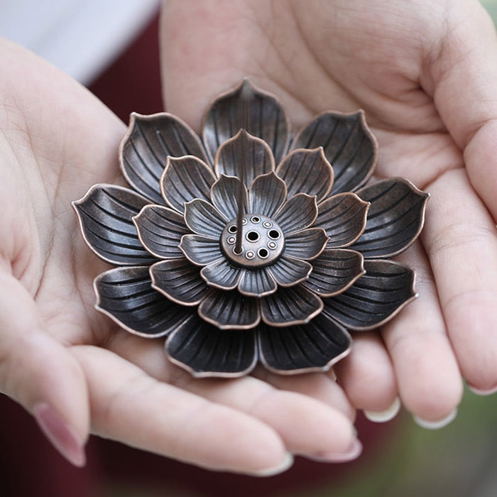 Lotus Flower Zen Incense Burner Set with Sandalwood Coil Base