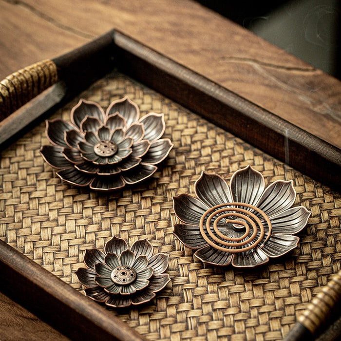 Lotus Flower Zen Incense Burner Set with Sandalwood Coil Base
