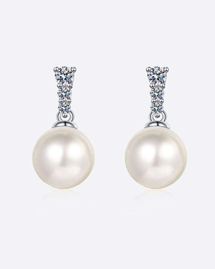 Sophisticated Moissanite and Pearl Silver Drop Earrings