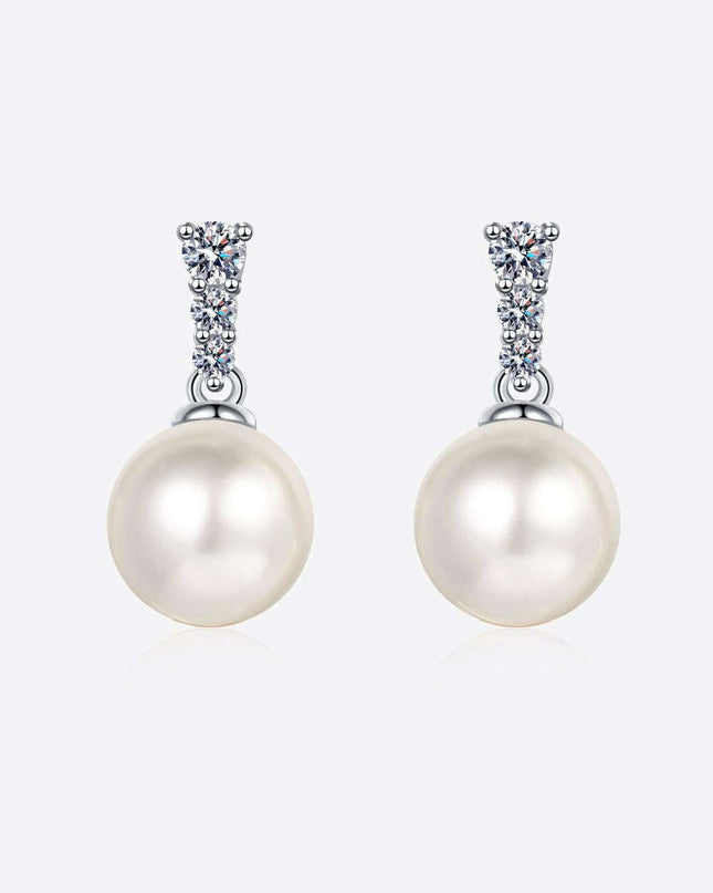 Sophisticated Moissanite and Pearl Silver Drop Earrings
