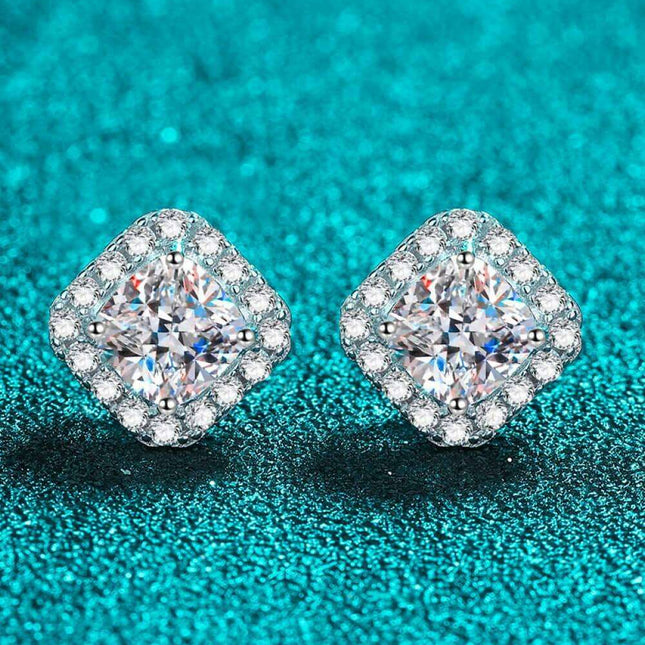 Elegant Square Silver Stud Earrings with Lab-Created Diamonds