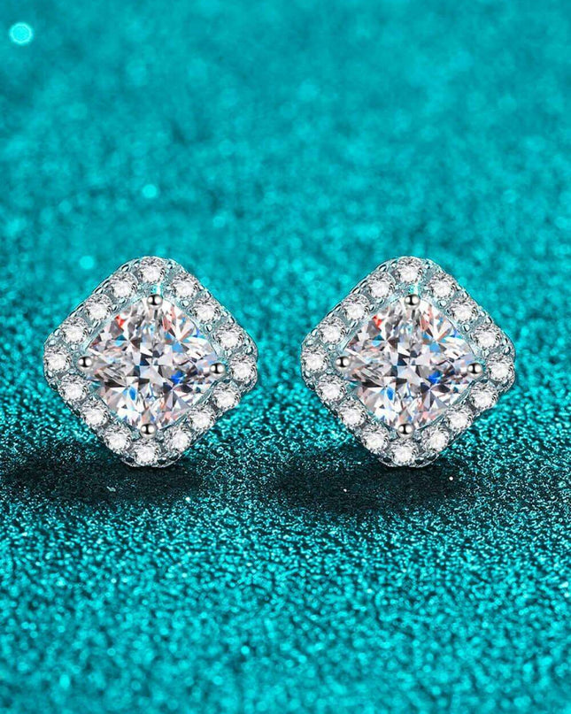 Elegant Square Silver Stud Earrings with Lab-Created Diamonds