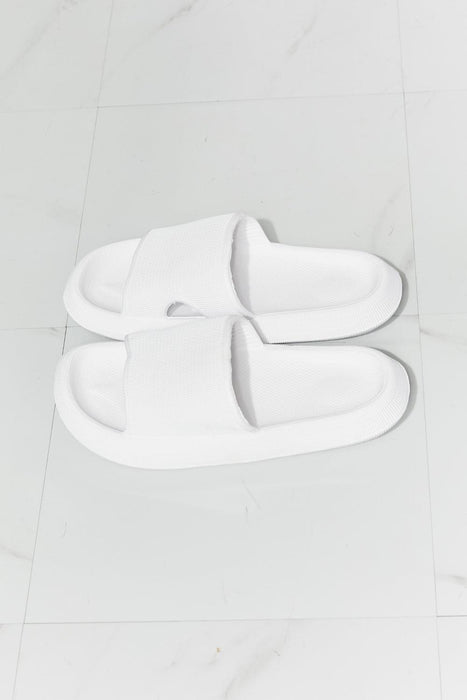 Chic White Rubber Slides: Effortless Style and Comfort by MMShoes Arms Around Me