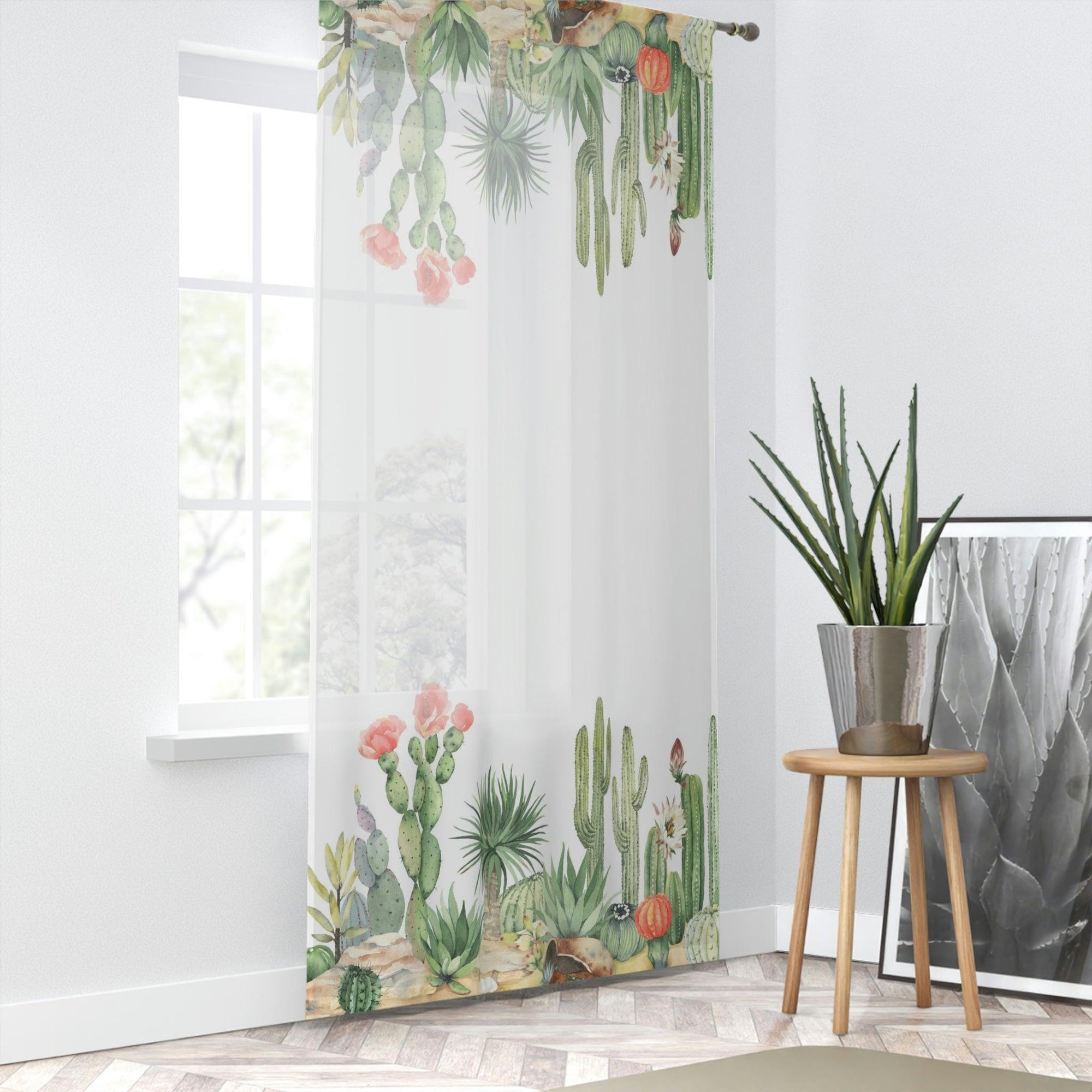 Maison d'Elite Cactus Window Curtains for Home Decor-Home Decor-Printify-Sheer-White-50" × 84"-Très Elite