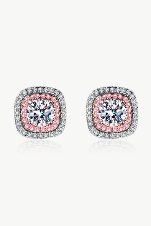 Rhodium-Plated Sterling Silver Geometric Stud Earrings with Zircon Accents