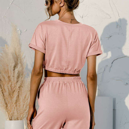 Trendy Relaxation Set with Cropped Tee and Adjustable Shorts