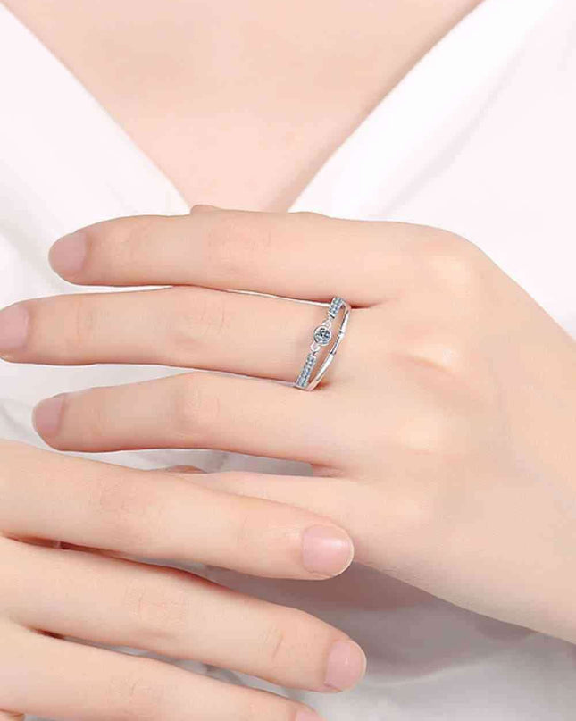 Sophisticated Sterling Silver Ring with Lab-Created Diamond and Zircon Accents