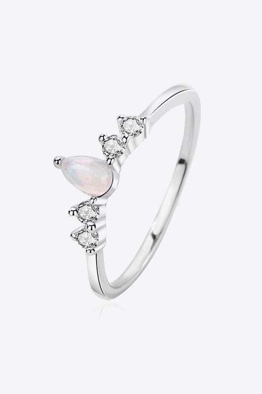 Pearl Elegance Opal and Zircon Sterling Silver Ring - Stunning Pear Design