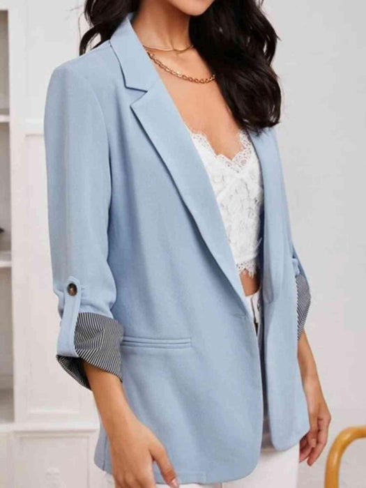 Sophisticated Lapel Collar Blazer with Roll-Tab Sleeves for Effortless Elegance