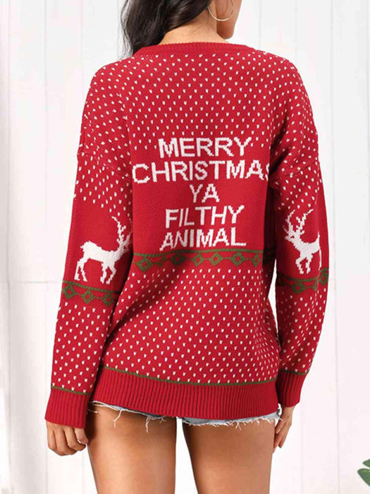 Christmas Element Round Neck Sweater Trendsi