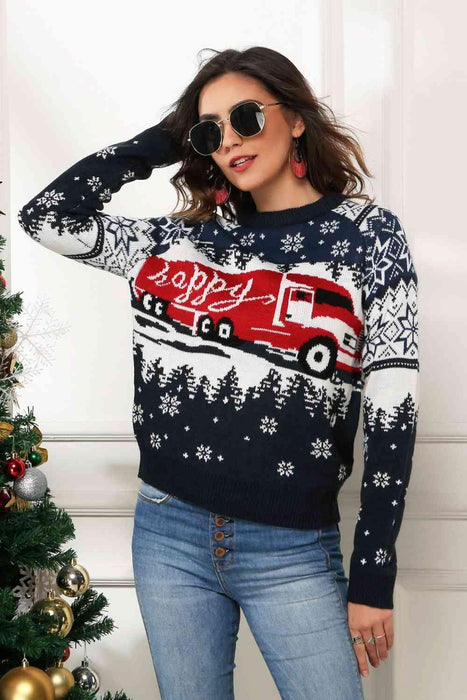 Festive Holiday Raglan Sweater with Round Neck
