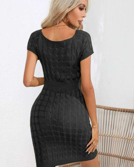 Stylish Cable-Knit Mini Dress with Button Accents