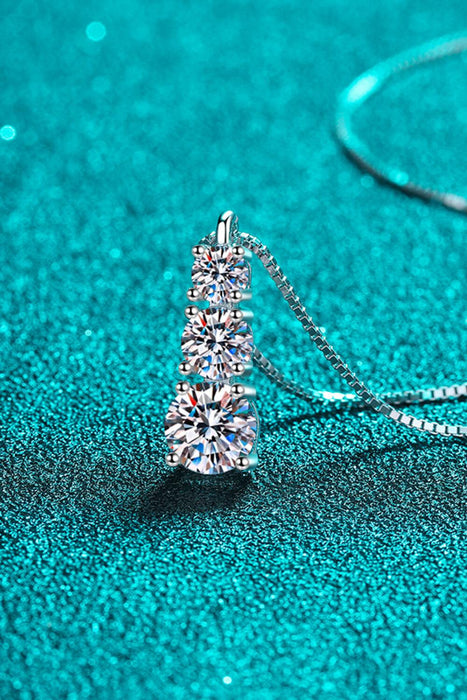 Elegant Triple Moissanite Pendant Necklace with 1.8 Carat Gemstones - Deluxe Grace Collection