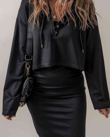 Stylish Button-Up Hoodie and Dress Set for Effortless Comfort