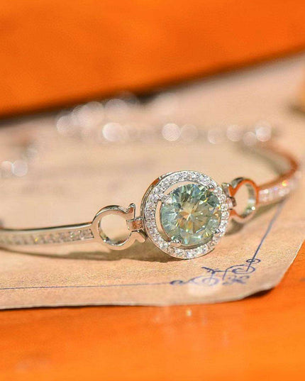 Elegant Moissanite-Studded Sterling Silver Bangle with Sparkling Zircon Details