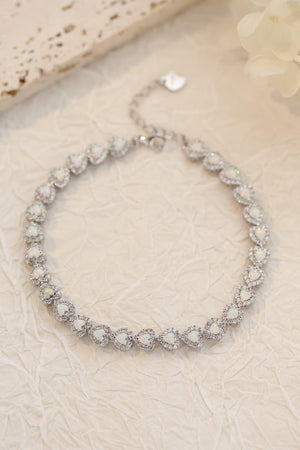 925 Sterling Silver Opal Heart Bracelet-Trendsi-White-One Size-Très Elite