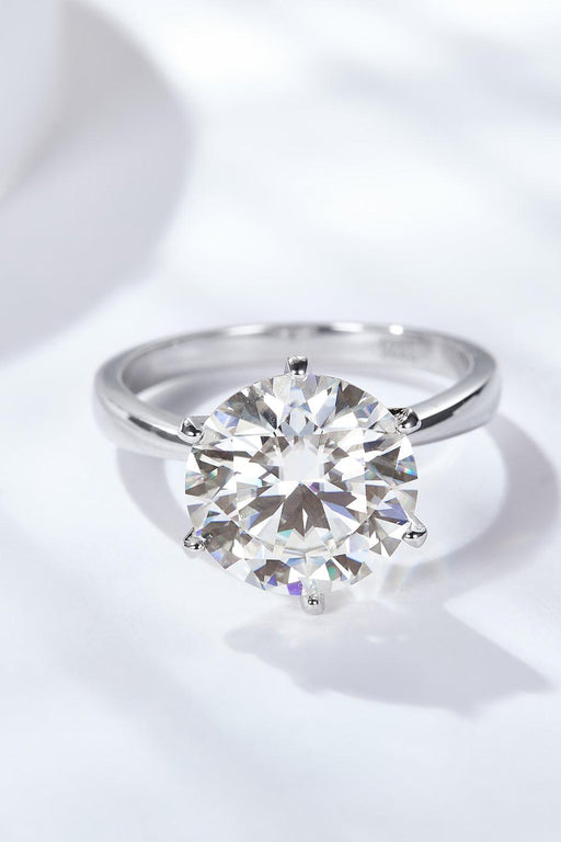 Luxurious Platinum-Plated Sterling Silver Ring with 5 Carat Moissanite Solitaire