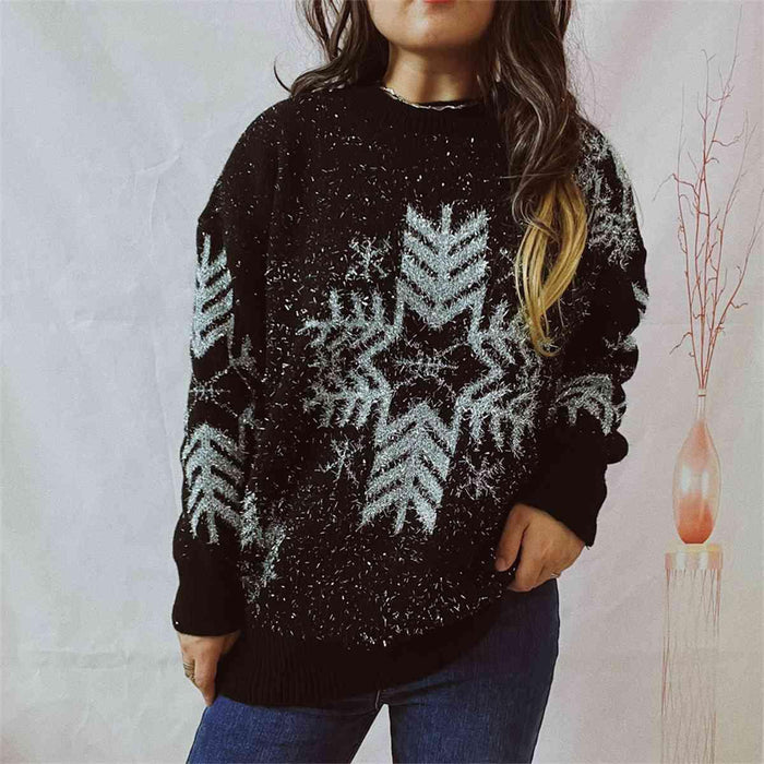 Snowflake Pattern Long Sleeve Sweater Trendsi