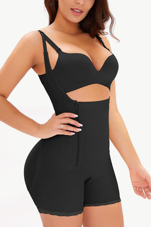Full Size Side Zipper Under-Bust Shaping Bodysuit-Trendsi-Black-S-Très Elite