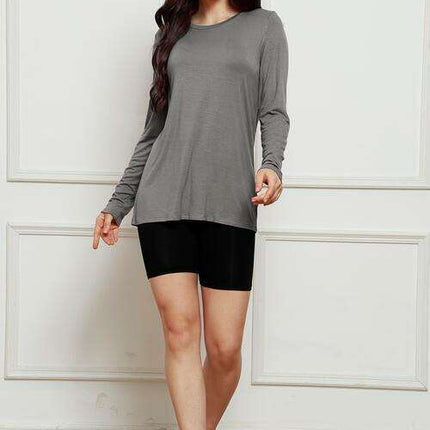 Chic Plus Size Long Sleeve Round Neck Polyester Blouse