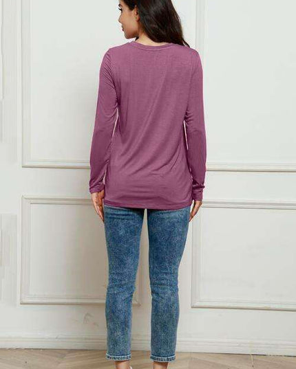 Chic Plus Size Long Sleeve Round Neck Polyester Blouse