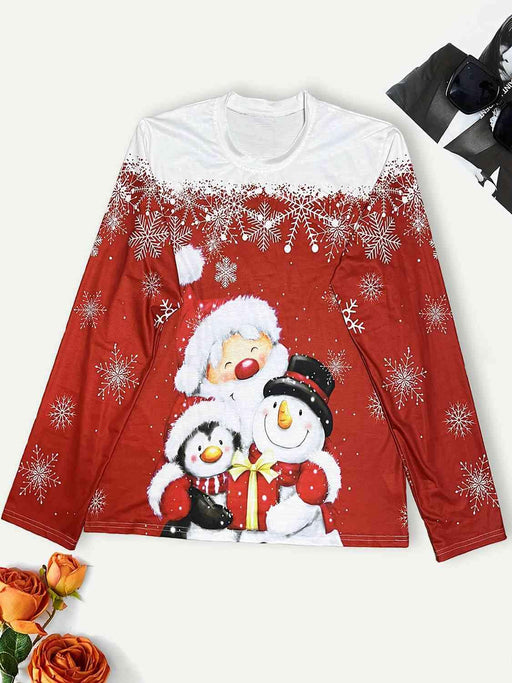 Snowflake Patterned Plus Size Crew Neck Tee