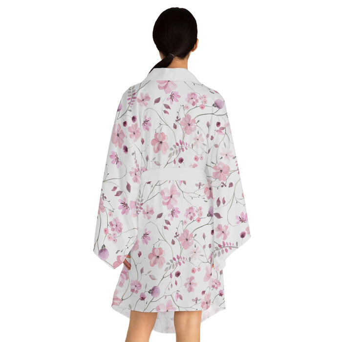 Japanese Floral Elegance Long Sleeve Kimono - Luxurious Robe for Fashion Fanatics