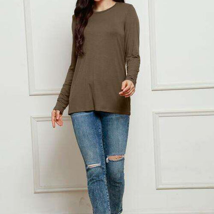 Chic Plus Size Long Sleeve Round Neck Polyester Blouse