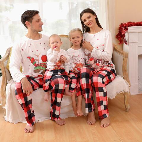 Cozy Holiday Reindeer Print Women's Top and Plaid Pants Set