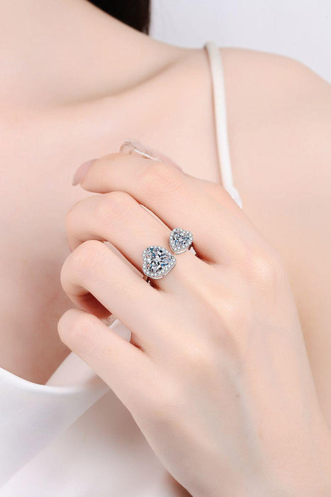 Heart-Shaped Lab-Diamond Adjustable Ring with Zircon Accents in Sterling Silver