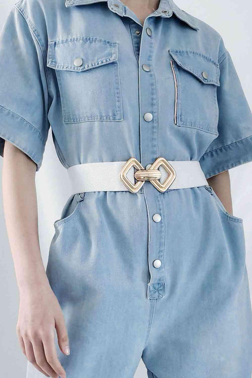 Wide Elastic Geometric Belt with Stylish Buckle - Elevate Your Outfit