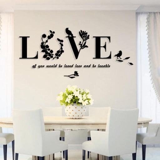 Modern 3D LOVE Letter Flower Bird Wall Sticker Mural Art Decal Home Decor